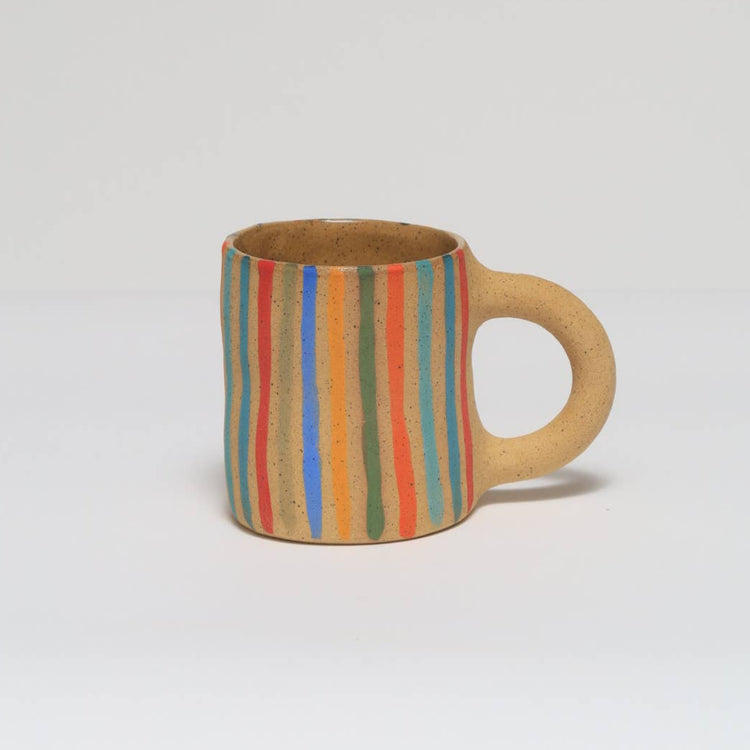Large ceramic mug with rainbow stripes
