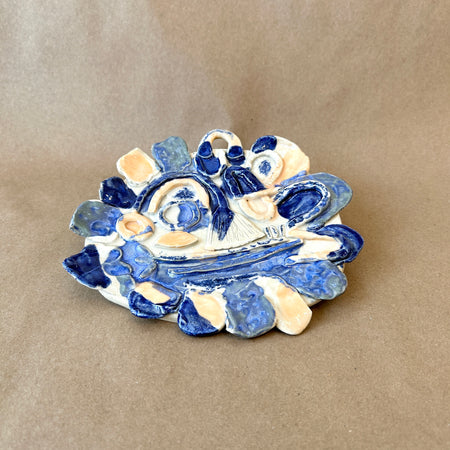 Blue abstract ceramic wall piece [as is] 