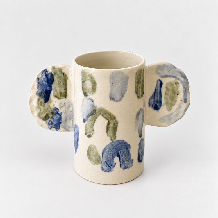 Vase à oreilles bleu et vert