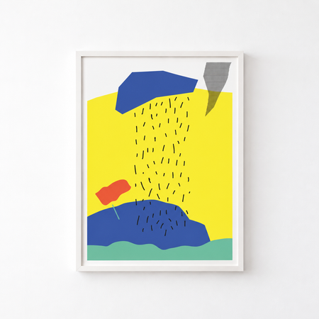 Affiche 'Formes abstraites jaune et bleu'