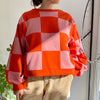 Pull Colorblock Damier Rose et rouge