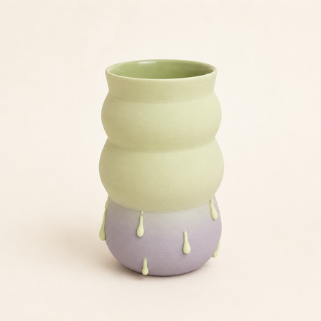 Vase vert-mauve gouttes en céramique