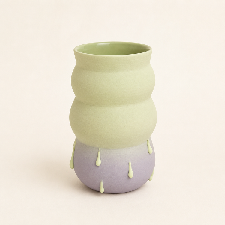 Vase vert-mauve gouttes en céramique