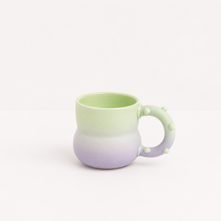 Tasse vert-violet pois en céramique