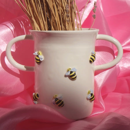 Vase double anses en céramique Bee face