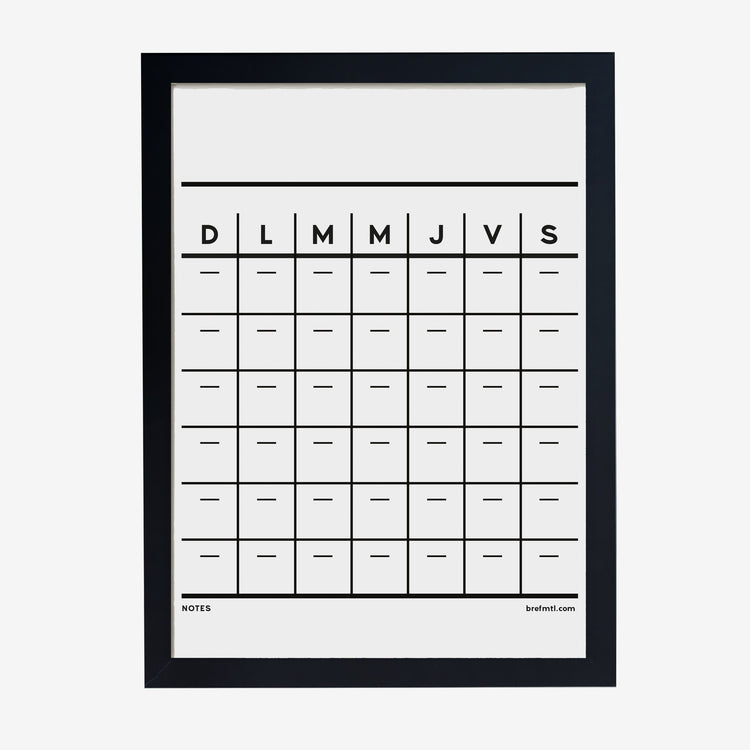 Calendrier perpétuel encadré Bref - couleurs variées [18x24po]