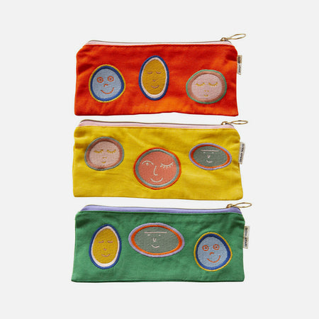 Embroidered 'Happy Faces' Pouch [Various Colours] 