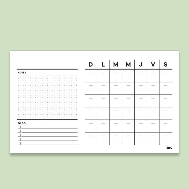 Planificateur mensuel de bureau Bref