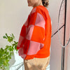 Pull Colorblock Damier Rose et rouge