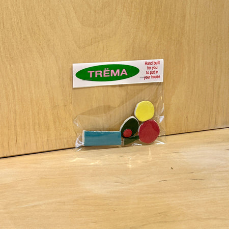 Ceramic magnets Cherry, olive, blue rectangle and yellow circle