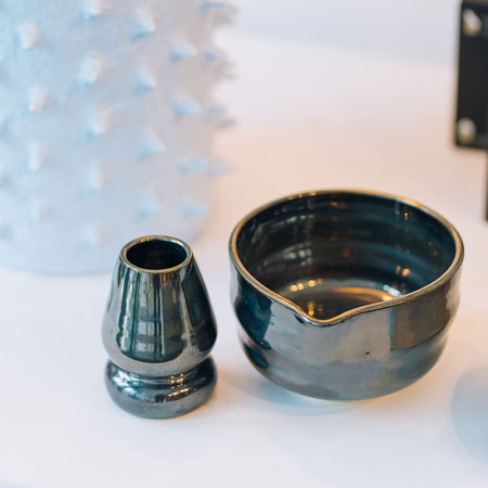 Bol à matcha & support à fouet chrome