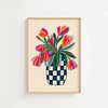Affiche 'Tulips in blue checks'