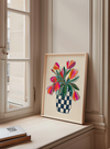 Affiche 'Tulips in blue checks'