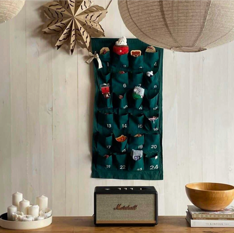 Green Advent calendar made from recycled fabric