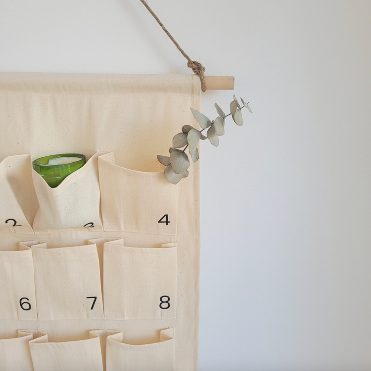 Cream Advent calendar made from recycled fabric