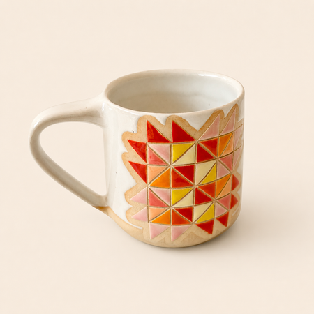 Grande tasse Étoile de courtepointe rose, orange et jaune