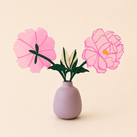 Pivoine rose en bois