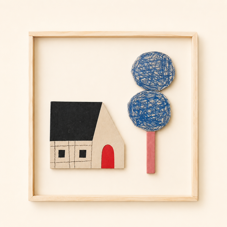 Oeuvre collage Maison en céramique