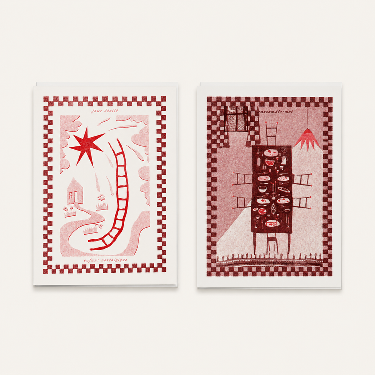 Duo de cartes de souhaits risographie