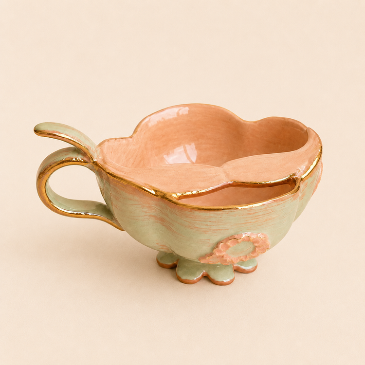 Tasse à thé verte avec protège moustache