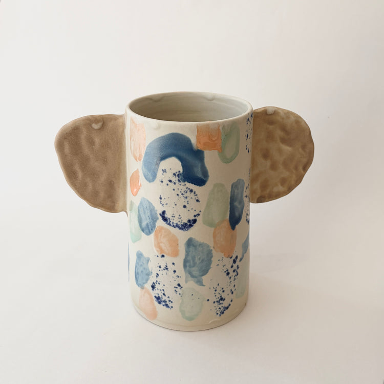 Vase à oreilles pêche et bleu