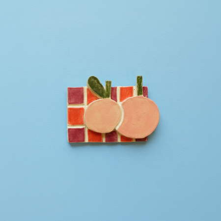 Pièce murale 'Pêches sur carreaux'
