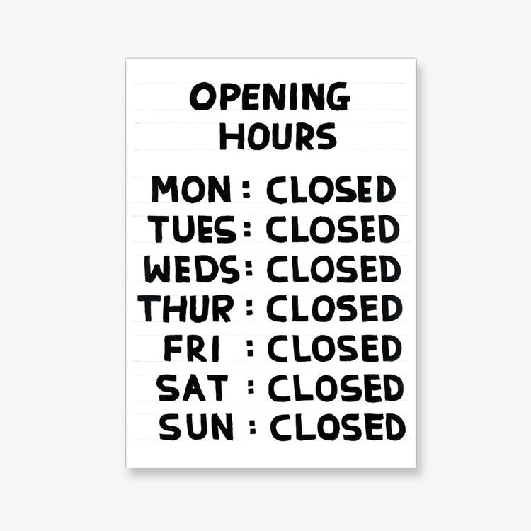 Postcard 'Opening Hours' 