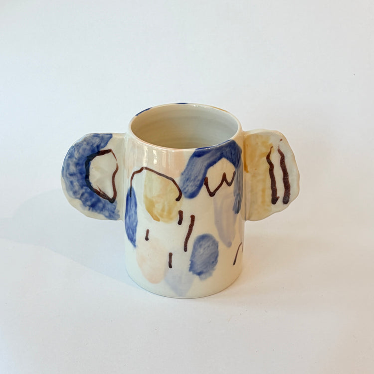 Vase à oreilles bleu et orange