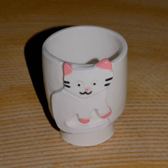 White cat ceramic tumbler mug