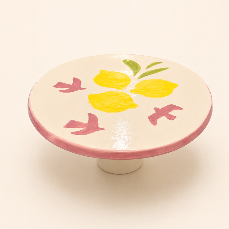 Assiette à gâteau sur pied Citrons en céramique