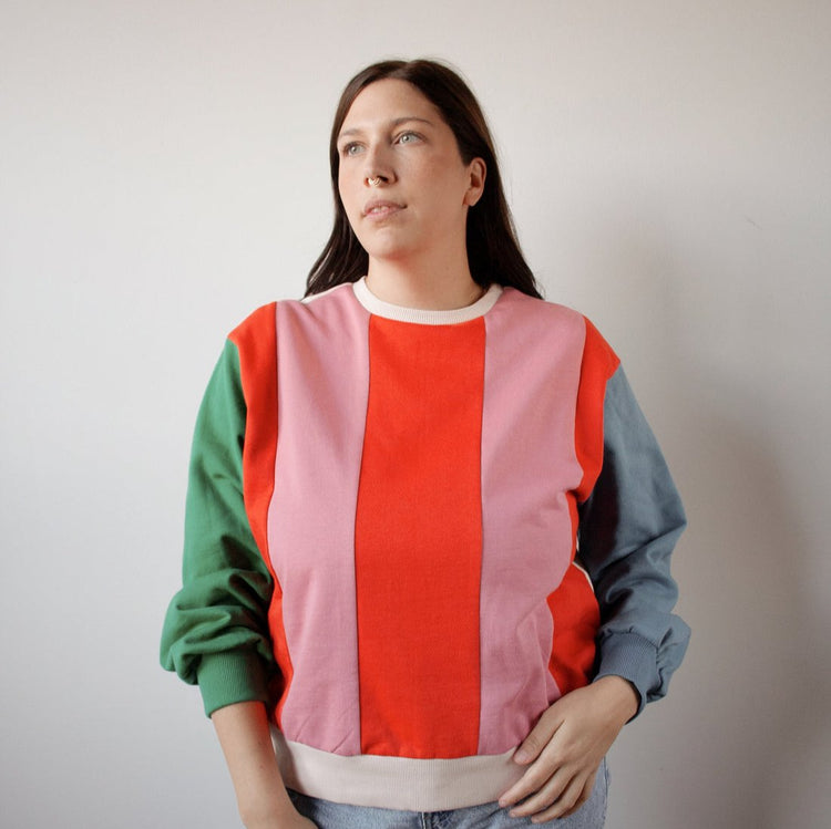 Pull Colorblock Rose et rouge