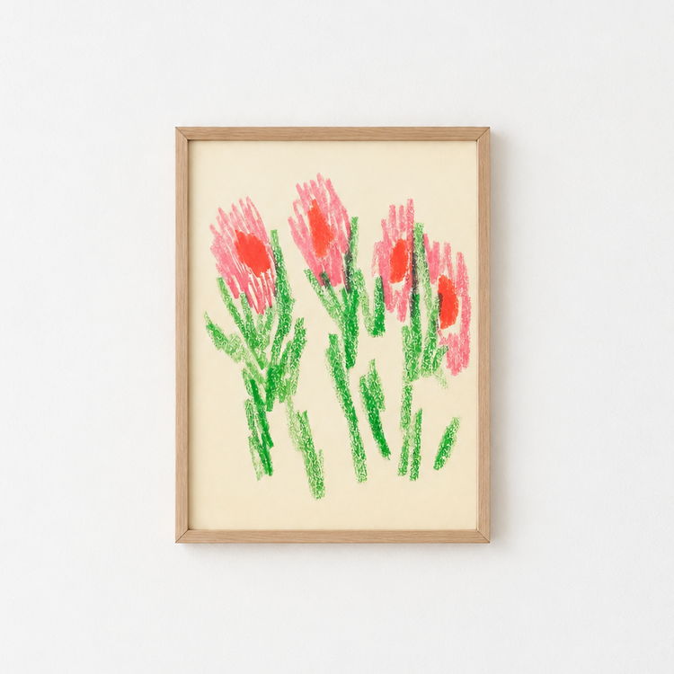 Affiche sérigraphie 'Fleurs roses'