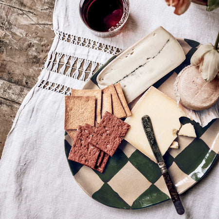 Plateau grande assiette ovale à carreaux verts