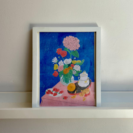Affiche 'Still life, smiles and lots of fruit' encadrée [tel quel]