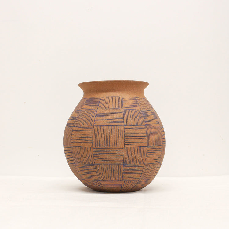 Blue engraved stoneware vase