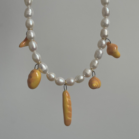 Bakery Porcelain and Freshwater Pearl Charm Necklace