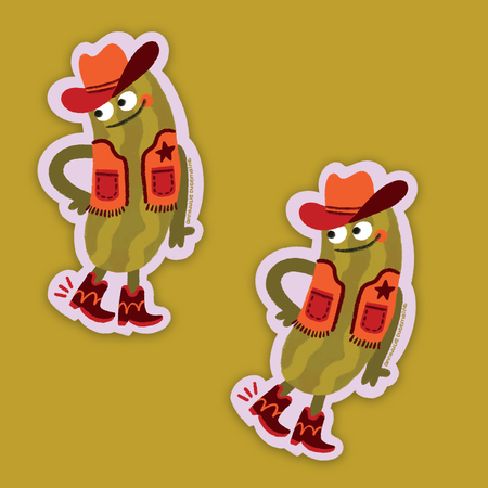 Glossy Cowboy Pickle Sticker