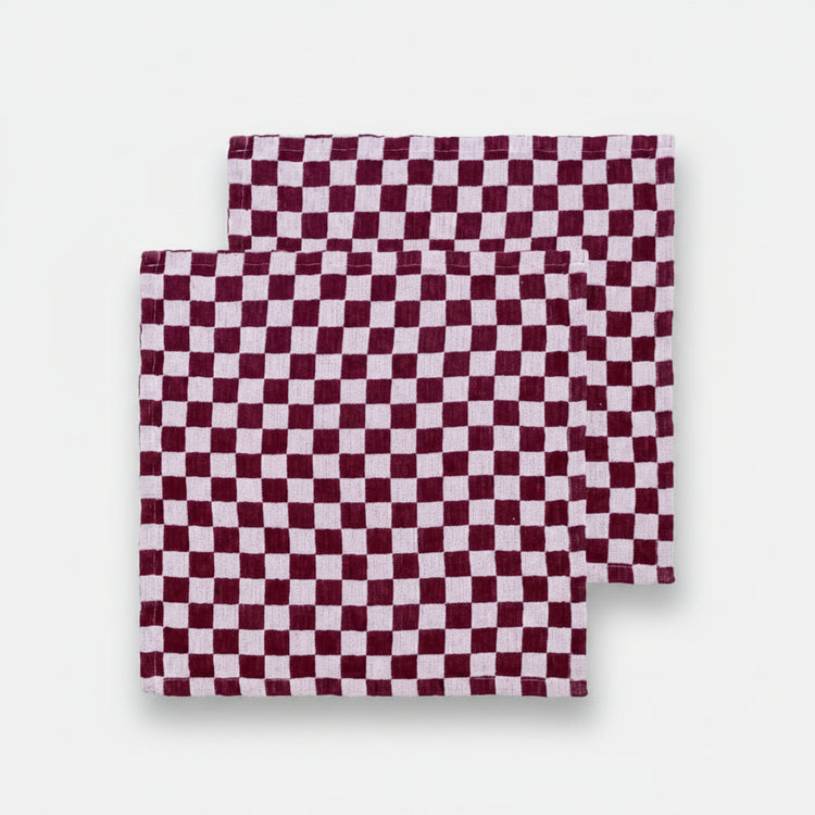 Lot de 2 serviettes de table en coton à carreaux bordeaux
