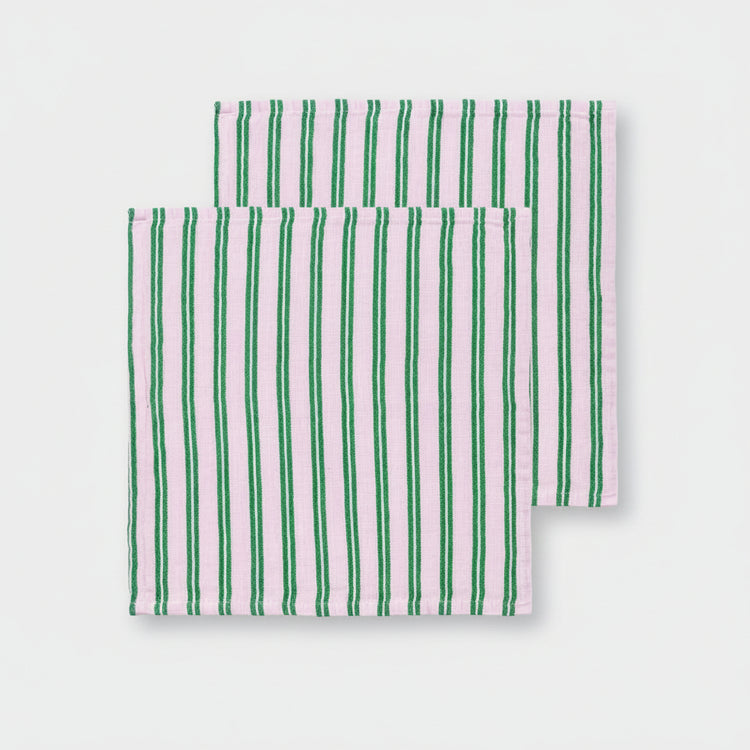 Lot de 2 serviettes de table en coton rayées lilas