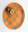 Plateau grande assiette ovale à carreaux oranges