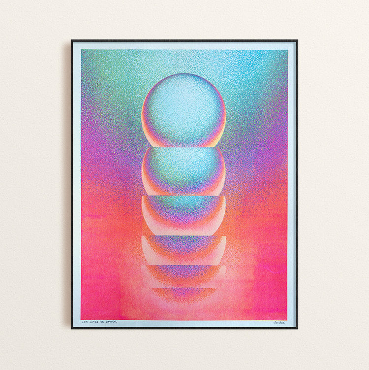 Affiche risographie 'Les lunes de Jupiter'
