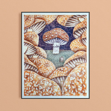 Affiche risographie 'Mushroom hunter'