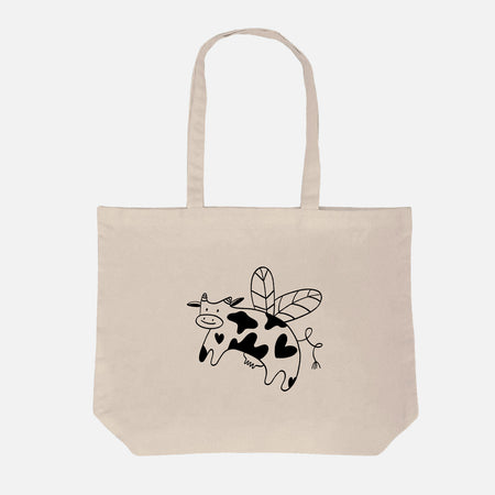Screen-printed canvas bag The flying cow