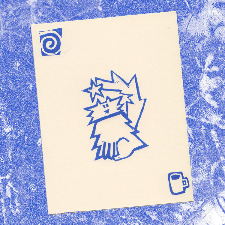 Carte de souhaits linogravure Chat sapin