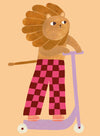 Affiche 'Lion en trottinette mauve'