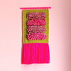 Original pink fringe wall hanging