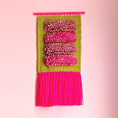 Original pink fringe wall hanging