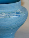 Large blue-green marbled coil vase