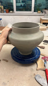 Large blue-green marbled coil vase