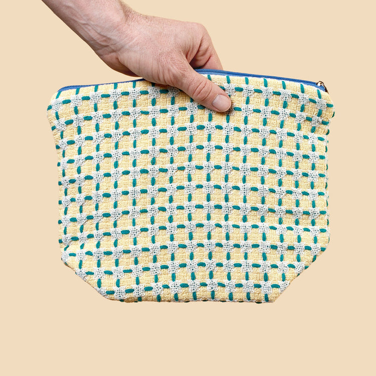 Trousse de toilette en coton recyclé jaune et vert